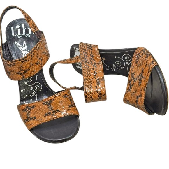 TIBI NY Snakeskin Embossed Leather Slingback Heeled Sandals‎ - Picture 10 of 10